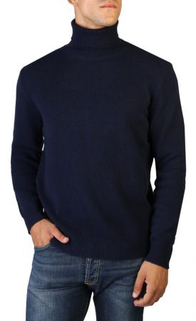 suéteres para hombre 100% cachemira azul cuello alto hecho en Italia