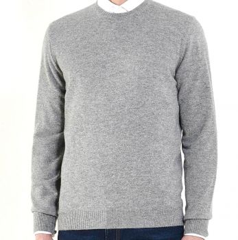 men's knitwear 100% cashmere light pearl crewneck Made In Italy
