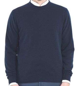 suéteres para hombre 100% luz de cachemira azul cuello redondo hecho en Italia