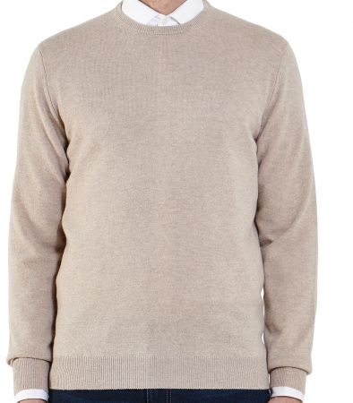 męski sweter beżowy z okrągłym dekoltem 100% kaszmiru, wyprodukowane we Włoszech | Hurt