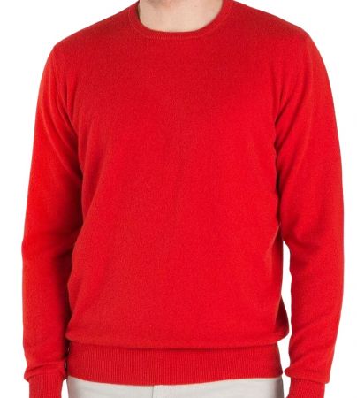 męski sweter czerwony z okrągłym dekoltem 100% kaszmiru, wyprodukowane we Włoszech | Hurt