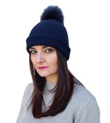 plain knitted hats 100% cashmere pom-pon Made In Italy