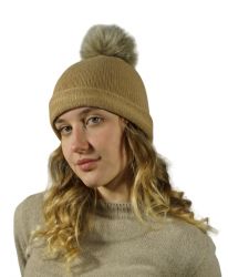 plain knitted hats 100% cashmere pom-pon Made In Italy